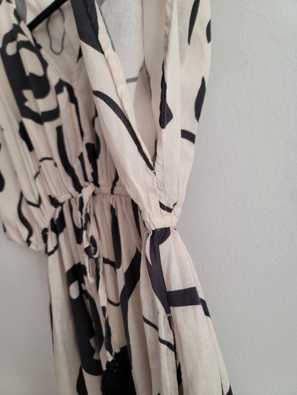 World Market L/XL Mira Kaftan Maxi Dress Abstract Beach Linen Cotton Cover Up - Picture 6 of 10